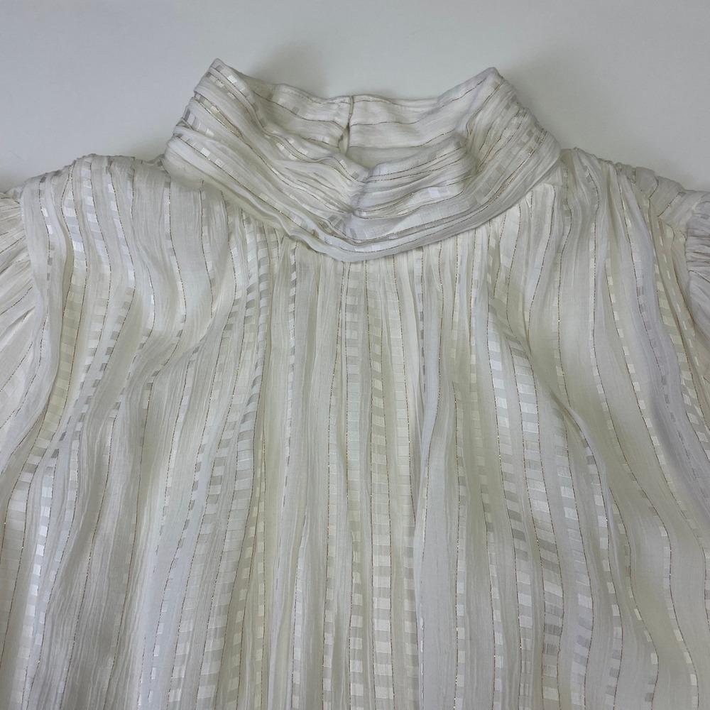 NEW Ann Taylor White Gold Metallic Stripe Mock Neck Blouse Large Bohemian - Picture 8 of 16